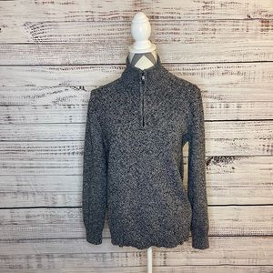 Calvin Klein Quarter Zip Mock Neck Long Sleeve Knit Sweater Black Marl Size M